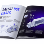 Відкритий журнал на білому фоні з інфографікою про транспорт і логістику